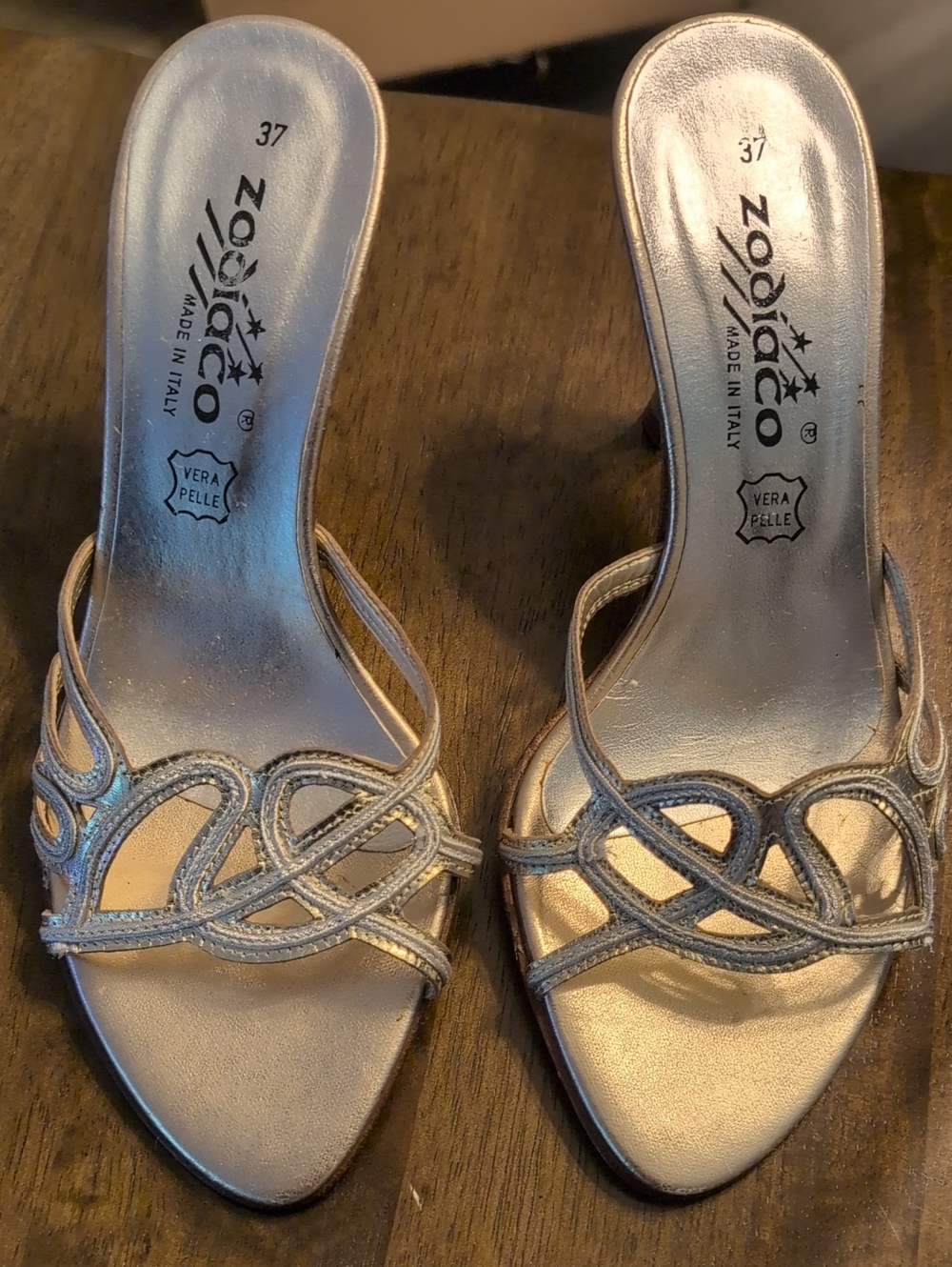 Vera Pelle Made In Italy Silver Braided-Strap Heels